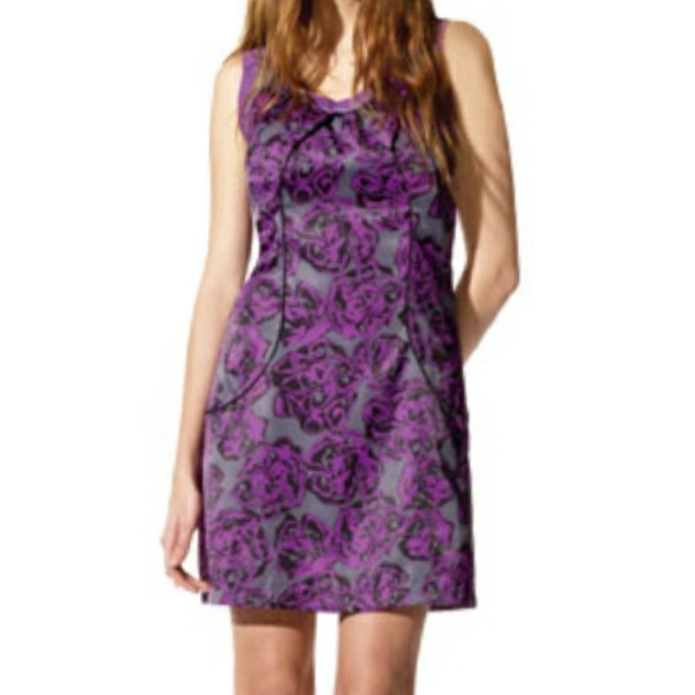 RICHARD CHAI Purple and Gray Floral Print Small Racerback Sleeveless Dress Small